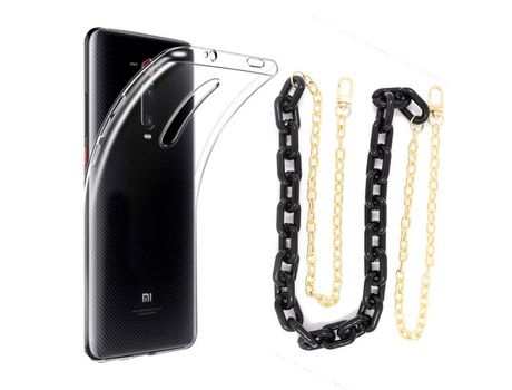 Funda cristal con Cordón Cadena Negro para Xiaomi Mi 9T Pro