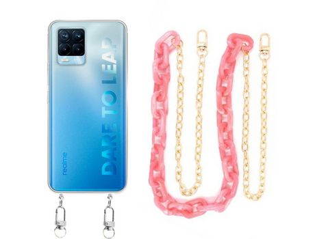 Funda cristal con Cordón Cadena rosa para Realme 8 4G