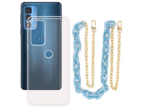 Funda cristal con Cordón Cadena azul para Motorola Edge 20 Pro