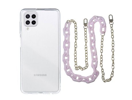 Funda cristal con Cordón Cadena Morado para Samsung Galaxy M22