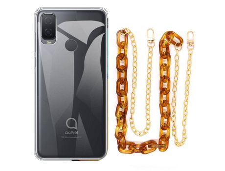 Funda cristal con Cordón Cadena marrón para Alcatel 1L 2021