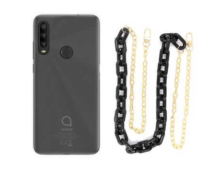 Funda cristal con Cordón Cadena Negro para Alcatel 1 SE 2020