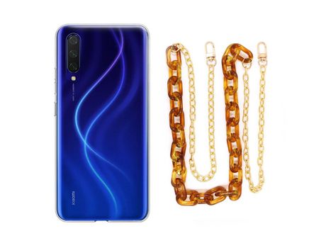 Funda cristal con Cordón Cadena Marrón para Xiaomi Mi 9 Lite