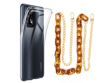Funda cristal con Cordón Cadena marrón para Oppo A74
