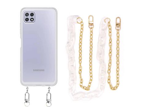 Funda cristal con Cordón Cadena blanco para Samsung Galaxy A22 5G