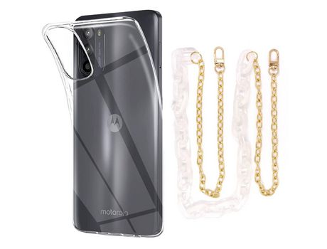 Funda cristal con Cordón Cadena blanco para Motorola Moto G52