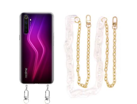 Funda cristal con Cordón Cadena blanco para Realme 6 Pro