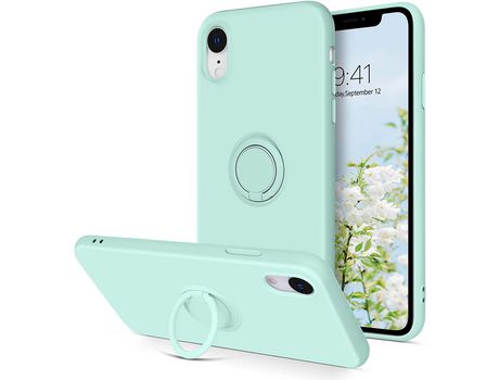 Funda Silicona Líquida con microfibra y Anillo metal iPhone XR Azul Turquesa