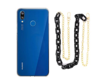 Funda cristal con Cordón Cadena Negro para Huawei P20 Lite