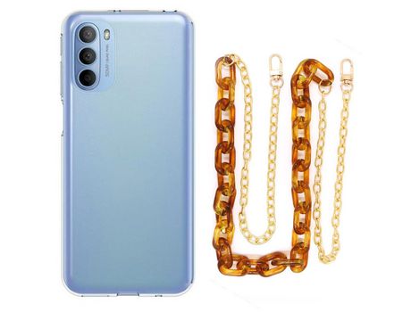 Funda cristal con Cordón Cadena marrón para Motorola Moto G31