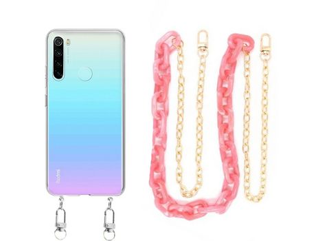 Funda cristal con Cordón Cadena rosa para Xiaomi Redmi Note 8
