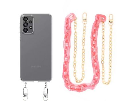 Funda cristal con Cordón Cadena rosa para Samsung Galaxy A13 4G