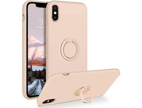Funda Silicona Líquida con microfibra y anel metal iPhone X Rosa