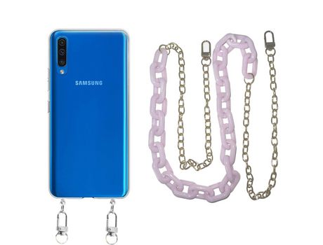 Funda cristal con Cordón Cadena Morado para Samsung Galaxy A50