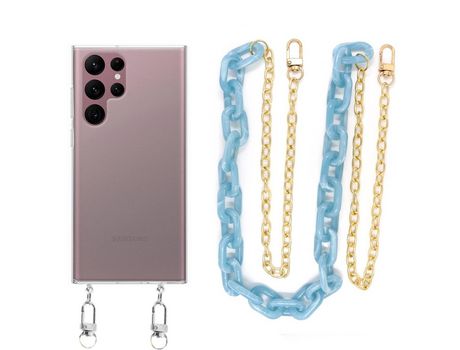 Funda cristal con Cordón Cadena azul para Samsung Galaxy S22 Ultra