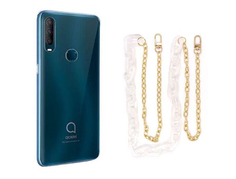 Funda cristal con Cordón Cadena blanco para Alcatel 1S 2020