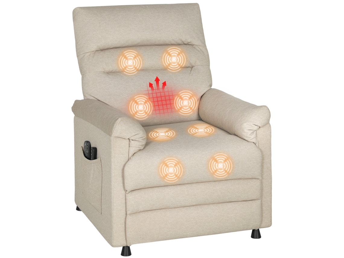 Sillón Relax Reclinable Eléctrico Con Calor Lumbar Masaje Vibración Motor Silencioso Función De Memoria Beige