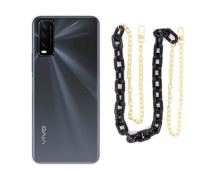 Funda cristal con Cordón Cadena Negro para Vivo Y20s