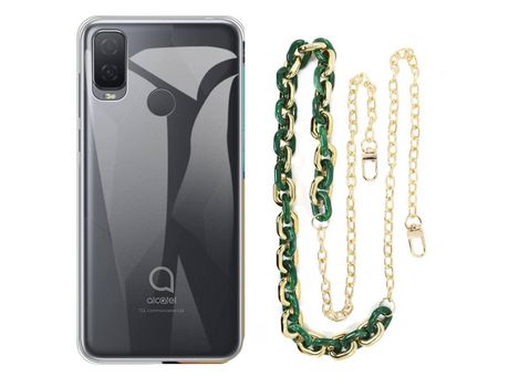Funda cristal con Cordón Cadena verde para Alcatel 1L 2021