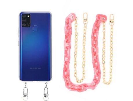 Funda cristal con Cordón Cadena rosa para Samsung Galaxy A21s