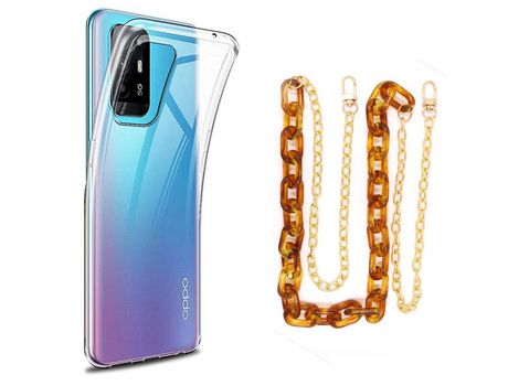 Funda cristal con Cordón Cadena marrón para Oppo A94 5G