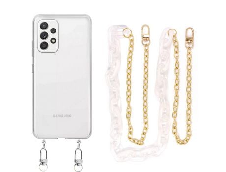 Funda cristal con Cordón Cadena branco para Samsung Galaxy A32 5G