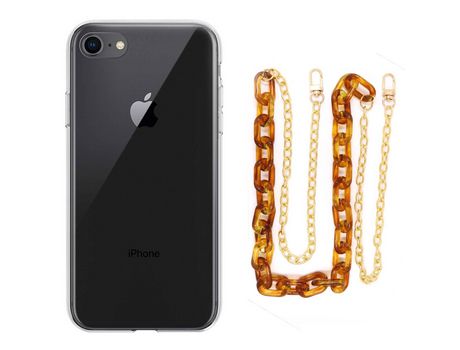 Funda cristal con Cordón Cadena Marrón para iPhone 8