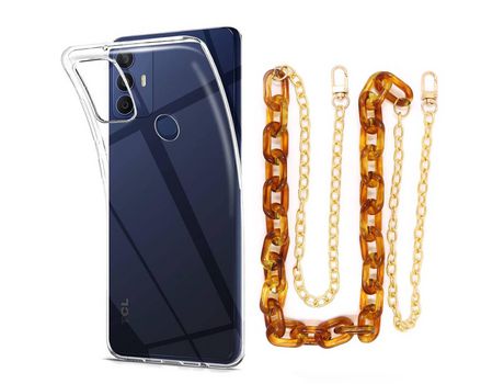 Funda cristal con Cordón Cadena Marrón para TCL 30 SE