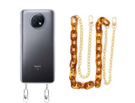 Funda cristal con Cordón Cadena Marrón para Xiaomi Redmi Note 9T