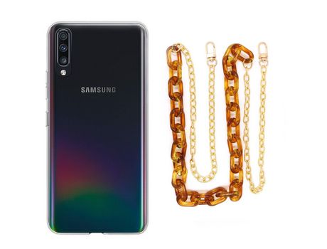 Funda cristal con Cordón Cadena Marrón para Samsung Galaxy A70