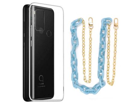 Funda cristal con Cordón Cadena azul para Alcatel 1V 2021