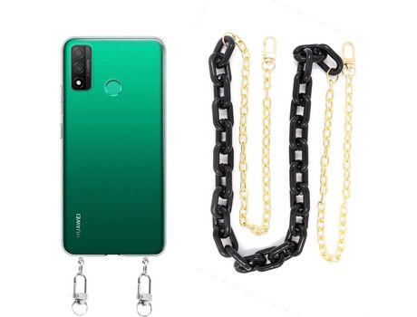 Funda cristal con Cordón Cadena Negro para Huawei P Smart 2020
