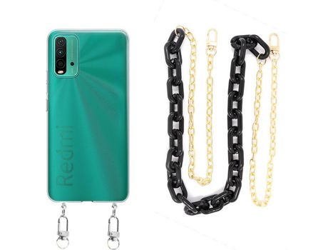Funda cristal con Cordón Cadena Negro para Xiaomi Redmi 9T