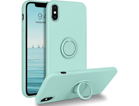 Funda Silicona Líquida con microfibra y anel metal iPhone X Azul Turquesa