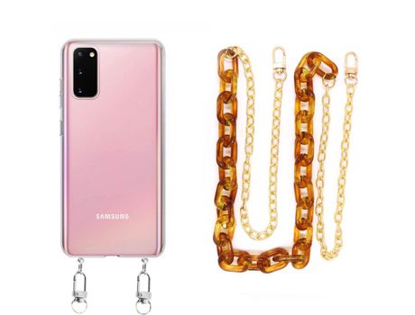 Funda cristal con Cordón Cadena Marrón para Samsung Galaxy S20 5G