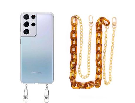 Funda cristal con Cordón Cadena Marrón para Samsung Galaxy S21 Ultra