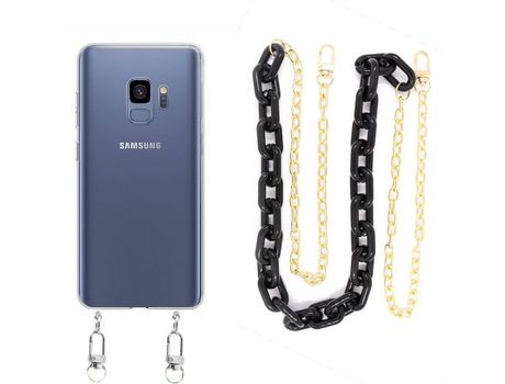 Funda cristal con Cordón Cadena Negro para Samsung Galaxy S9