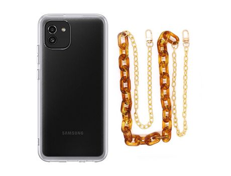 Funda cristal con Cordón Cadena Marrón para Samsung Galaxy A03
