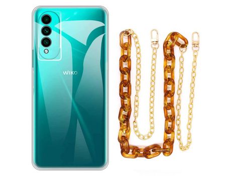 Funda cristal con Cordón Cadena Marrón para Wiko T50