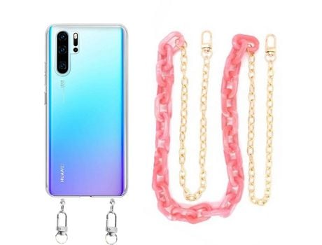 Funda cristal con Cordón Cadena rosa para Huawei P30 Pro
