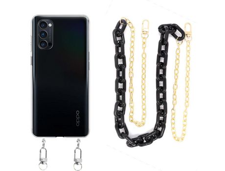 Funda cristal con Cordón Cadena Negro para Oppo Reno 4 Pro