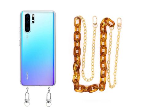 Funda cristal con Cordón Cadena Marrón para Huawei P30 Pro