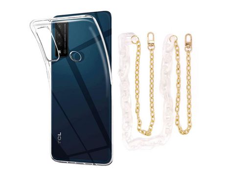 Funda cristal con Cordón Cadena branco para TCL 20R 5G