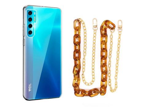Funda cristal con Cordón Cadena Marrón para TCL 20 Pro
