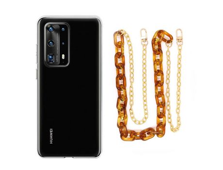 Funda cristal con Cordón Cadena Marrón para Huawei P40 Pro