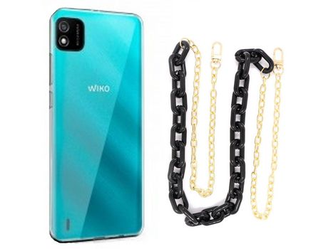 Funda cristal con Cordón Cadena Negro para Wiko Y62