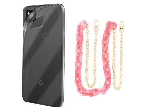 Funda cristal con Cordón Cadena rosa para Google Pixel 4A 4G