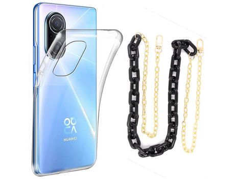 Funda cristal con Cordón Cadena Negro para Huawei Nova 9 SE