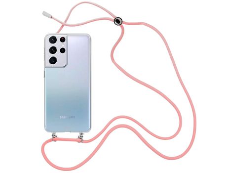 Funda cristal con Cordón rosa para Samsung Galaxy S21 Ultra