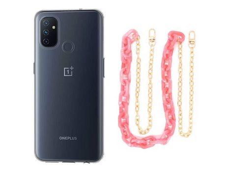 Funda cristal con Cordón Cadena rosa para Oneplus Nord N100